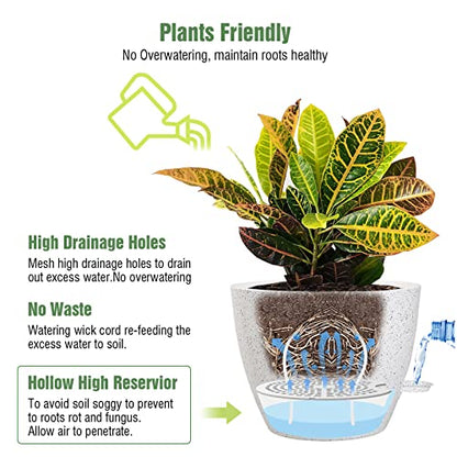 UOUZ Large Self Watering Pots, 12/10/9 Plastic Planters with High Drainage Holes and Deep Reservoir for Indoor Outdoor Garden Plants and Flowers, White Speckles - color: White Speckles