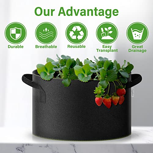 iPower 15-Gallon 10-Pack Grow Bag Thickened Nonwoven Fabric Pots Heavy Duty Aeration Container with Strap Handles for Garden and Planting Vegetable Flowers, Black with Green Stitch Sewing - color: Green, size: 15 Gallon