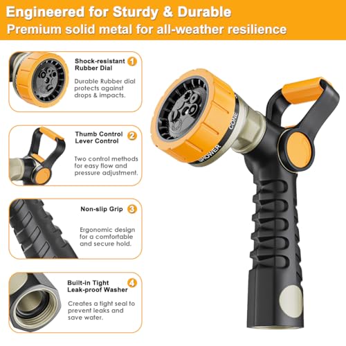 FANHAO Fireman Style Garden Hose Nozzle, Heavy Duty Metal Water Hose Nozzle