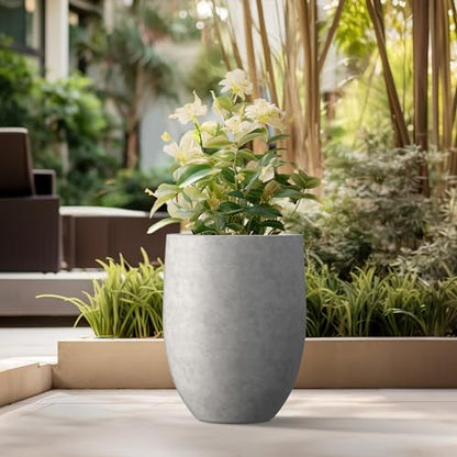 Kante 21.7" Tall Concrete Planter, Large Round Bullet Pot, Pale Gray - color: Natural Concrete