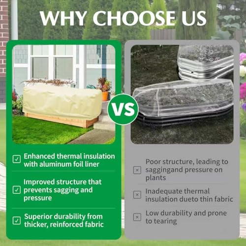 2 Pack 59" x 35" x 17" Upgraded Insulation Raised Garden Bed Cover with Thermal Aluminum Film Liner, Rectangular Plant Covers Freeze Protection Outdoor Winter Plants Frost Covers Blanket - color: White