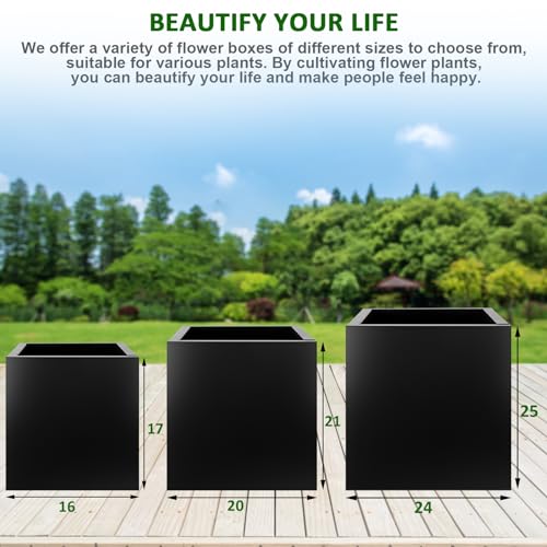 Steel Planter Box 24"x24"x25", Large Square Metal Planter Box - color: Black, size: 25"H x 24"L x 24"W