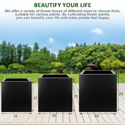Steel Planter Box 24"x24"x25", Large Square Metal Planter Box - color: Black, size: 25"H x 24"L x 24"W