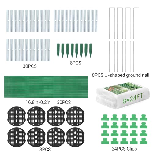 Garvee Garden Netting Kit, 8 x 24 ft Fruit Tree Mesh Netting with 5 Sets Fiberglass Garden Hoops & 20 Clips, Insect Bird Barrier Cover for Vegetable, Fruit, Flowers Protection, White