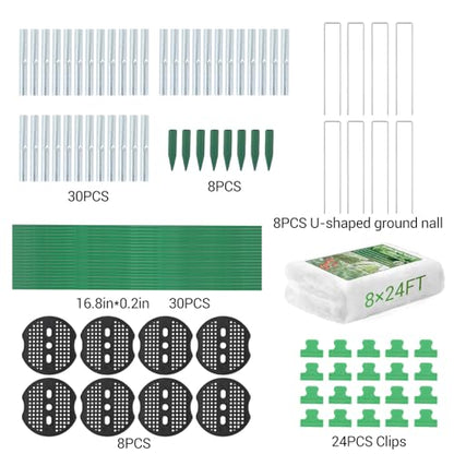 Garvee Garden Netting Kit, 8 x 24 ft Fruit Tree Mesh Netting with 5 Sets Fiberglass Garden Hoops & 20 Clips, Insect Bird Barrier Cover for Vegetable, Fruit, Flowers Protection, White