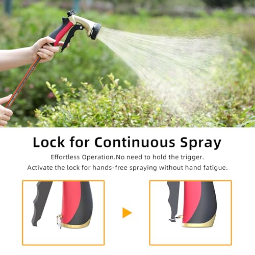 Metal Garden Hose Nozzle with 8 Spray Patterns & Thumb Control - color: Red Black