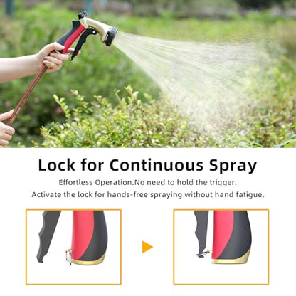 Metal Garden Hose Nozzle with 8 Spray Patterns & Thumb Control - color: Red Black
