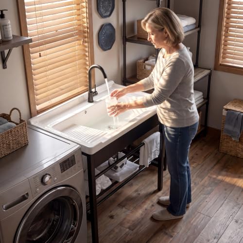 Freestanding Laundry Utility Sink with Washboard - color: A_Utility Sink_Black