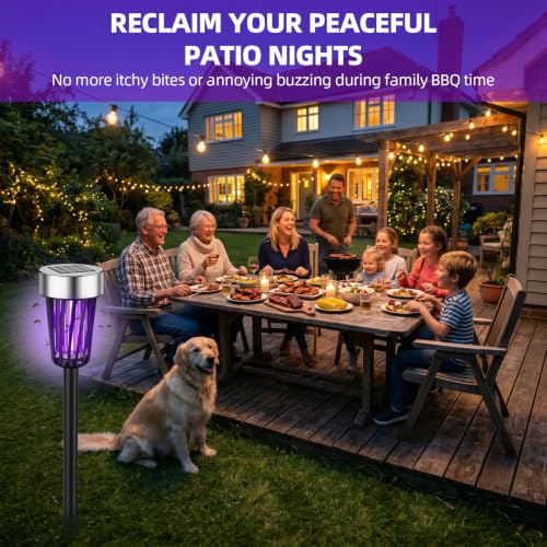 Solar Bug Zapper Outdoor Waterproof Mosquito Repellent Outdoor Patio Mosquito Trap Killer for Garden, Backyard, Farm, 2026 Solar Powered Fly Zapper for Small Flying Insect, Moths, Gnats, Flies(4Pack)