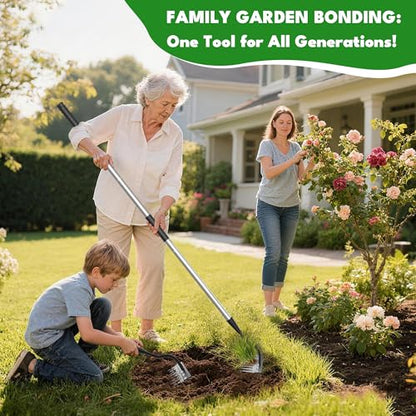 Iron Weeding Rake with Long Handle, 8-Tine Heavy Duty Garden Tool for Lawn - color: Silver