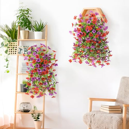 INQCMY 2 Pcs Artificial Fake Hanging Flowers for Outdoors UV Resistant - color: Red Purple