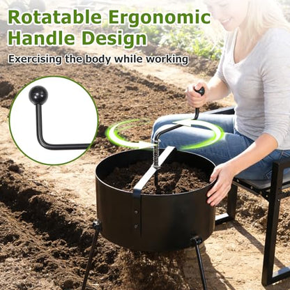 Rotary Soil Sifter for Gardening, Heavy Duty Metal Garden Sifter with Easy Crank Handle, 21 Inch Compost Sieve for Dirt, Rock 0.5-0.7 Inch Mesh