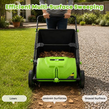 22-Inch Push Lawn Sweeper, Leaf & Grass Collector for Clippings, Wet Leaves