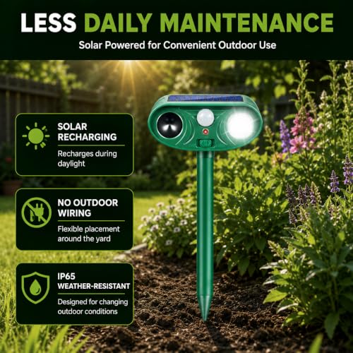 Sonic Fortress Pro Deer & Raccoon Repellent Outdoor, Solar Animal Repeller