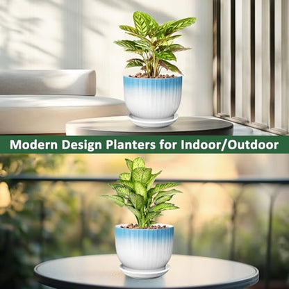 8 Inch Ceramic Plant Pot, Blue + White - color: Blue + White, size: 8 Inch(1 PCS)