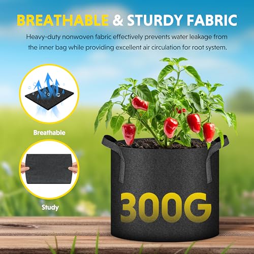 iPower 5-Pack 10 Gallon Plant Grow Bags Thickened Nonwoven Aeration Fabric Pots Heavy Duty Durable Container, Strap Handles for Garden, Black - color: Black, size: 10 Gallon