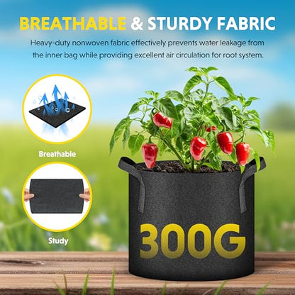 iPower 5-Pack 10 Gallon Plant Grow Bags Thickened Nonwoven Aeration Fabric Pots Heavy Duty Durable Container, Strap Handles for Garden, Black - color: Black, size: 10 Gallon