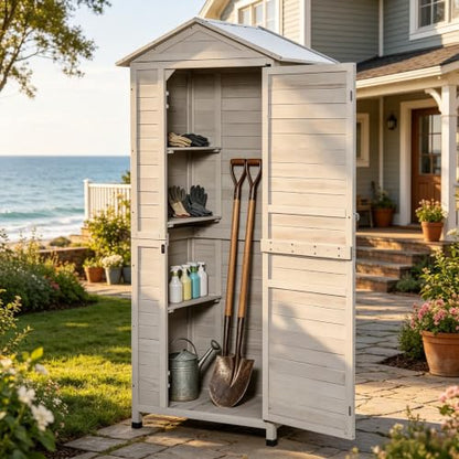 Patio Storage Outdoor Cabinet - color: Light Grey - 35.50 X 24.80 X 78.80 Inch