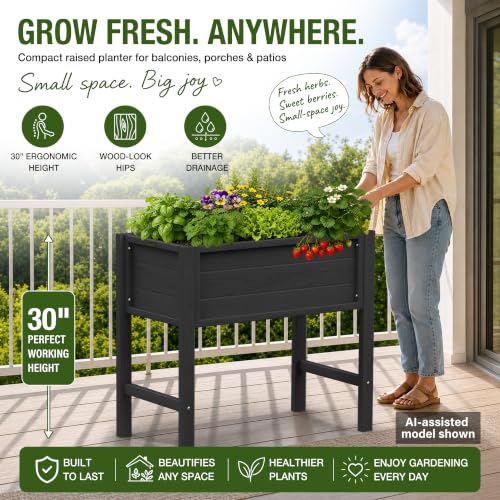YEFU 34" Small Garden Planter, Wood-Look HIPS Compact Planter Box, Black - color: Black, size: 34"×18"×30"