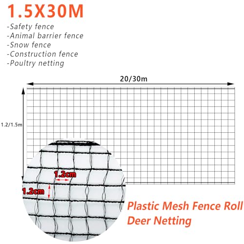 POYEE 5x100ft Garden Fence Temporary Fence, Plastic Mesh Fence Safety Fence - color: Black, size: 5x100ft