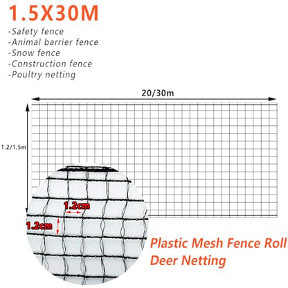 POYEE 5x100ft Garden Fence Temporary Fence, Plastic Mesh Fence Safety Fence - color: Black, size: 5x100ft