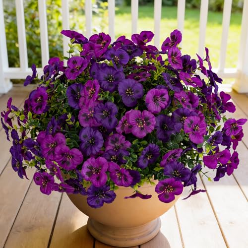 Artificial Flowers for Outdoor Faux Pansies Fake Flowers Plants,12 Bundles - color: Purplish Red