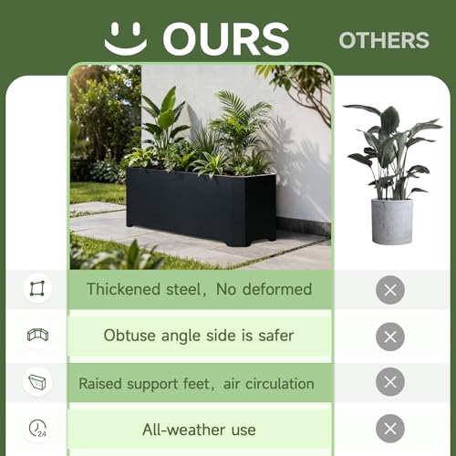 Metal Rectangular Planter Box 32"L x 15"W x 15"H Steel Black Planter Box - color: Black, size: 32"Lx15"Wx15"H