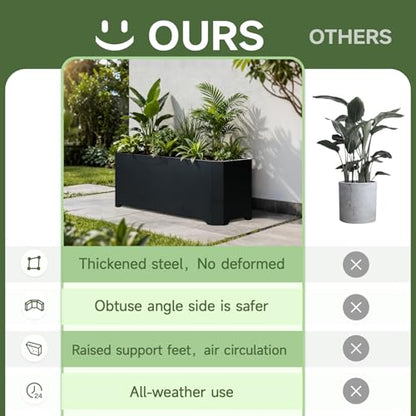 Metal Rectangular Planter Box 32"L x 15"W x 15"H Steel Black Planter Box - color: Black, size: 32"Lx15"Wx15"H