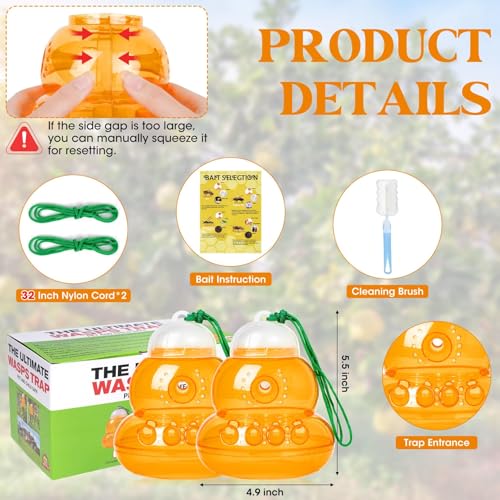 2 Pack Reusable Wasp Traps Outdoor Hanging - color: orange