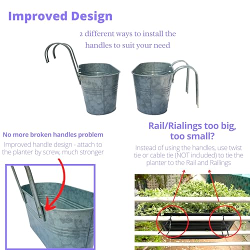 LaLaGreen Hanging Rail Planter (11.2 in, 2 Pack) Silver Metal Fence Pot - size: 11.2" (28 cm) x 2 Pack