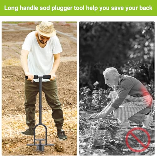 Dolibest Sod Plugger Tool, Grass Plugger Tool with Dual Pedals & Foot Ejector, Bulb Planter W/Sharp Serrations and Non-Slip Soft Grip Handle, for Lawn Planting Bulbs and Grass Repair, Easy Assembly - color: Black F- 3'' depth