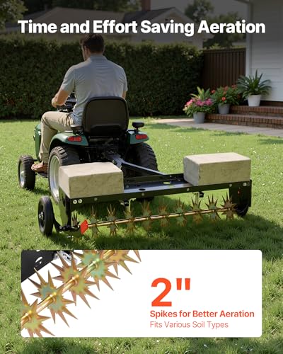VEVOR Tow Behind Plug Aerator, 40 in Lawn Spike Aerator with Universal Hitch, 150lbs Weight Capacity, Heavy Duty & Rust-Resistant, Pull Behind Aeration Tool with Tray for Farmland & Garden Tractors - style: Spike Aerator (40in)