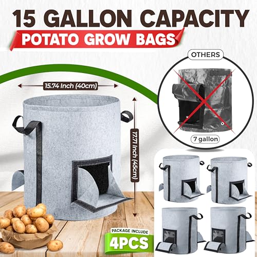 4PCS 15-Gallon Potato Grow Bag-Harvest & Visible Window Garden Planting Bag