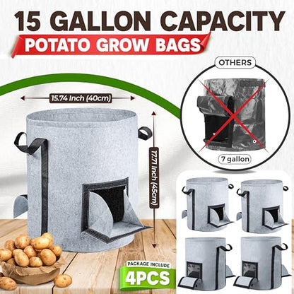 4PCS 15-Gallon Potato Grow Bag-Harvest & Visible Window Garden Planting Bag