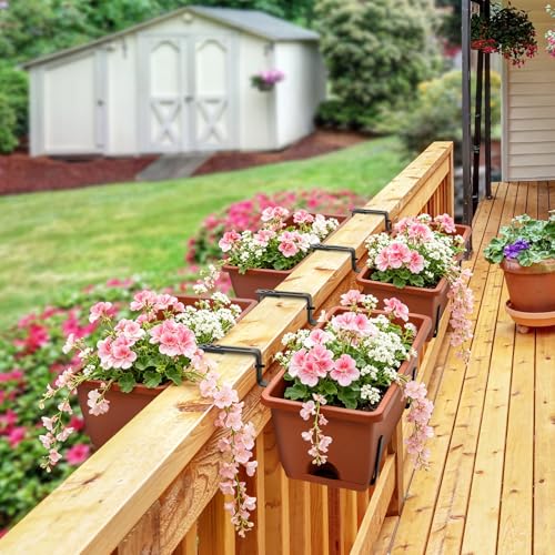 4-Pack Railing Planter Boxes with 2 Sets Double-Sided Adjustable Brackets - color: Brick Red