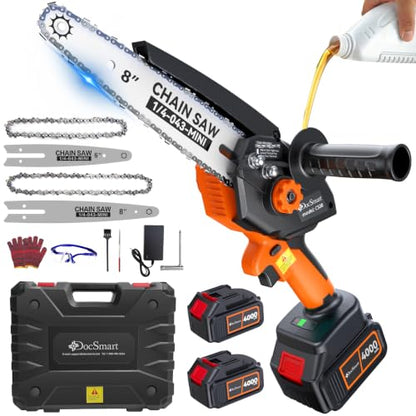 Mini Chainsaw with 1500W Brushless Motor, Electric Saw for Wood Cutting - color: Light Orange