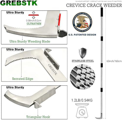 GREBSTK Crack Weeder Crevice Weeding Stainless Steel Tool Adjustable, 63 in