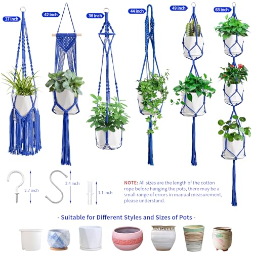 SFENNGPET Macrame Plant Hangers, 6Pack Hanging Planters for Indoor Plants - color: Navy Blue