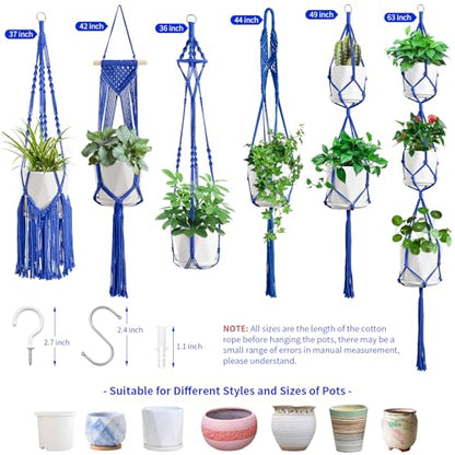 SFENNGPET Macrame Plant Hangers, 6Pack Hanging Planters for Indoor Plants - color: Navy Blue