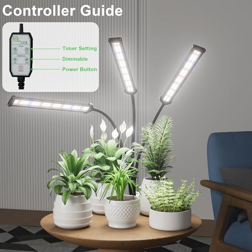 GooingTop Grow Light,24W (160Watts Equiv) 5000K White Full Spectrum LED Growing Lamp Clip on Desk for Indoor Plants,Bulbs Replaceable & Non-dimmable (Black, 120Watts) - size: 120Watts