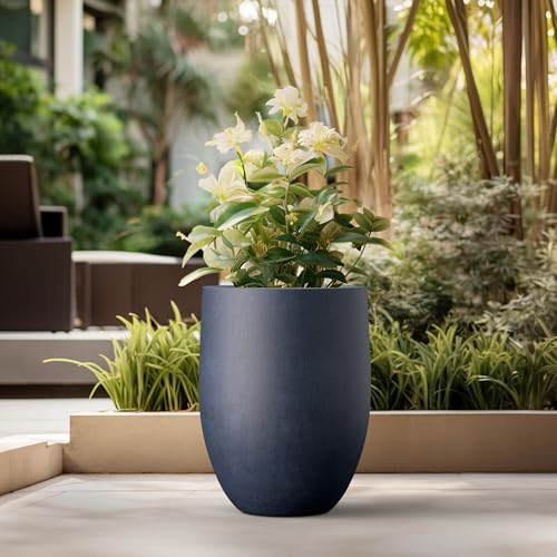 Kante Large Round Bullet Dusty Blue Concrete Planter 21.7" Tall, Outdoor - color: Antique Blue
