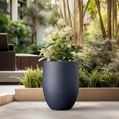 Kante Large Round Bullet Dusty Blue Concrete Planter 21.7" Tall, Outdoor - color: Antique Blue