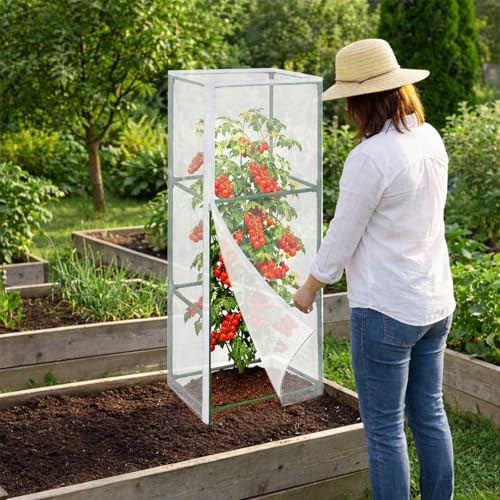 3PCS Garden Bird Netting for Square Tomato Cage with Zipper & Drawstring - size: 17.7x17.7x59in