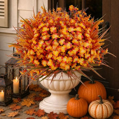 AXYLEX Artificial Fall Flowers Outdoor Fake Mums - color: Orangegreen