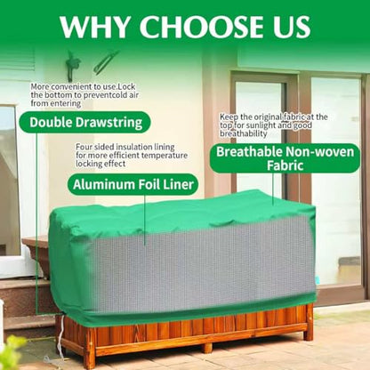 2 Pack 59" x 35" x 17" Upgraded Insulation Raised Garden Bed Cover with Thermal Aluminum Film Liner, Rectangular Plant Covers Freeze Protection Outdoor Winter Plants Frost Covers Blanket - color: Green