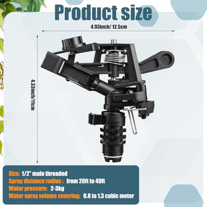 Honoson 4 Pcs 1/2 Inch Plastic Impact Sprinkler Heads Adjustable, Black - color: Black