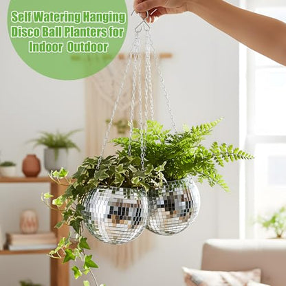 Novabright 2 Pcs 6" Self Watering Disco Ball Planters, Hanging Flower Pots - size: 6 Inch
