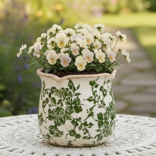 Xiaan Jiaju Tuscan Ceramic Plant Pots, Vintage Planter & Vase with Drainage - color: Green