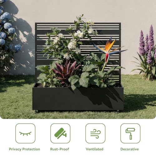 Metal Raised Garden Bed with Trellis and Wheels, 47"x47"x16" (Black-Harold) - color: Black-harold, size: 47"x47"x16"