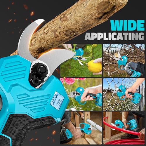 Cerycose Electric Pruning Shears Compatible with Makita 18v Battery, 0.8-2 Inch Max Cutting Diameter Electric Pruner with LCD Display & Imported SK7 Steel Blades for Gardening Tree Pruning(No Battery) - color: Blue